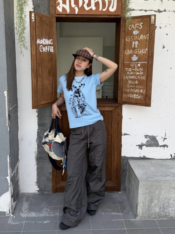 Trendy American Style Printed Dog T-Shirt for Women, Short Sleeve Round Neck, Stretchy and Slightly Loose Summer Top