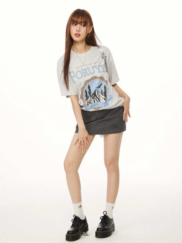 Trendy American Vintage Mountain Wheat Spike Loose T-Shirt for Men and Women - Spring Summer Short Sleeve Round Neck Fashion Top
