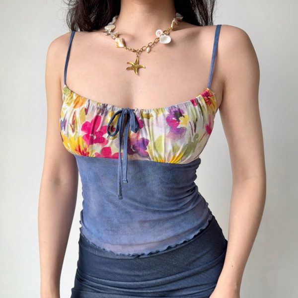 Trendy Backless Spliced Camisole Top - Women's DIY Printed Outerwear in European and American Style
