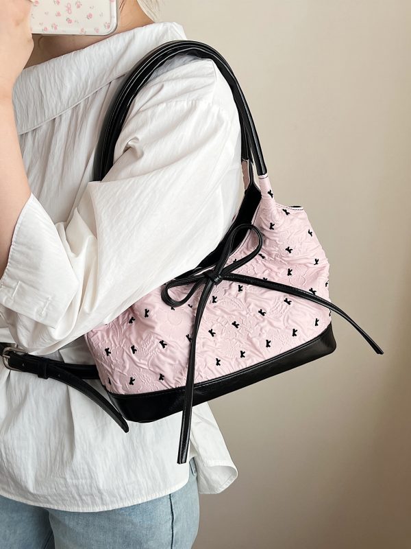 Trendy Bowknot Tote Bucket Bag for Women - High-End Versatile Shoulder Bag Style 2025
