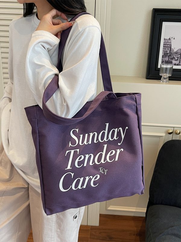Trendy Canvas Tote Bag for Women, 2025 Casual Single-Shoulder Design, Spacious Student Bag, Everyday Essential