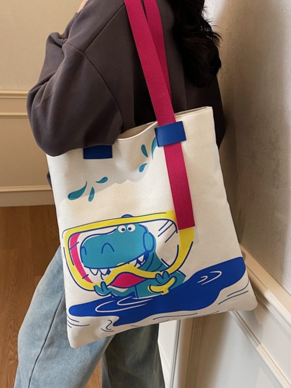 Trendy Cartoon Canvas Tote Bag for Girls - Large Capacity Shoulder Bag for School, Commuting, and Everyday Use