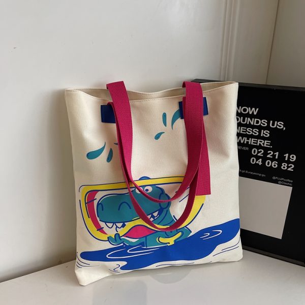 Trendy Cartoon Canvas Tote Bag for Girls - Large Capacity Shoulder Bag for School, Commuting, and Everyday Use