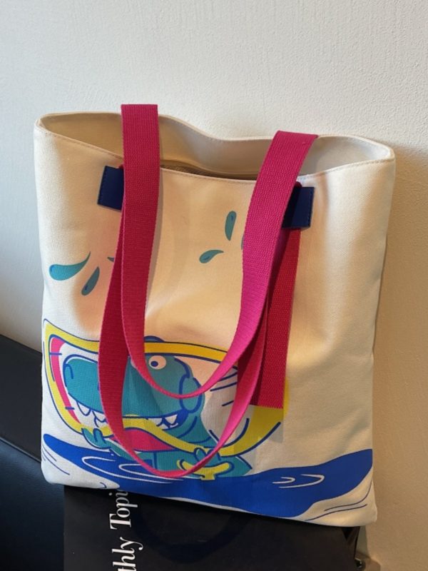 Trendy Cartoon Canvas Tote Bag for Girls - Large Capacity Shoulder Bag for School, Commuting, and Everyday Use