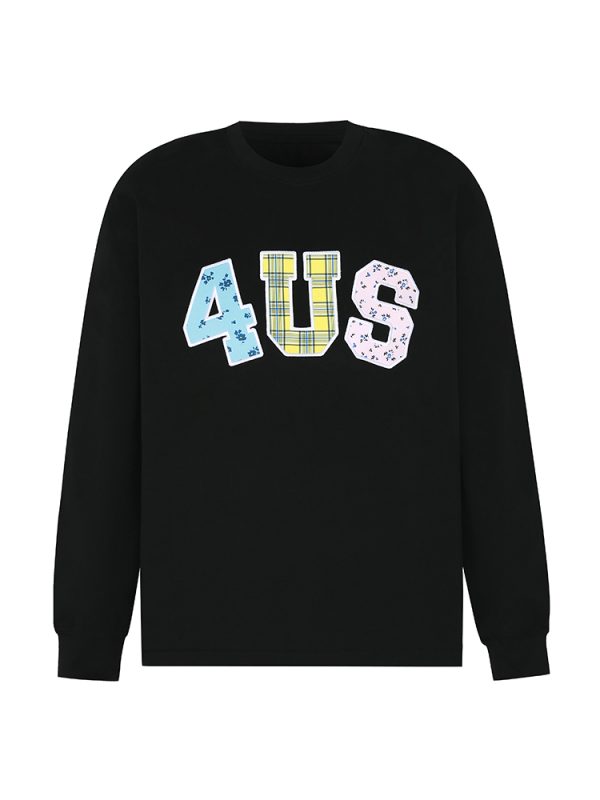Trendy Couple Long Sleeve T-Shirt, Spring Autumn Plaid Floral Patchwork Embroidered, Loose Fit, Y2K Style