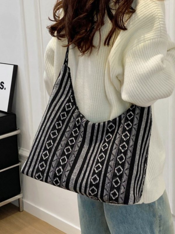 Trendy Ethnic Style Canvas Shoulder Bag for Women - Large Capacity Crossbody Tote for Commuting and Daily Use, 2025 Fashion