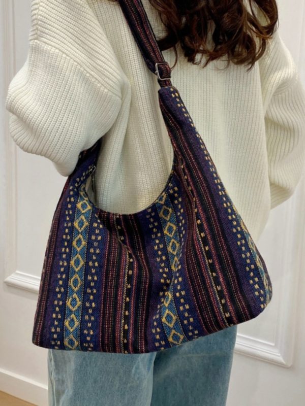 Trendy Ethnic Style Canvas Shoulder Bag for Women - Large Capacity Crossbody Tote for Commuting and Daily Use, 2025 Fashion