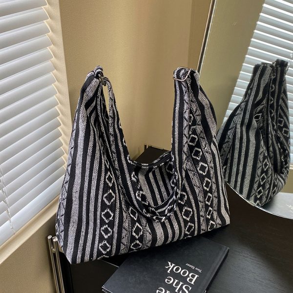 Trendy Ethnic Style Canvas Shoulder Bag for Women - Large Capacity Crossbody Tote for Commuting and Daily Use, 2025 Fashion