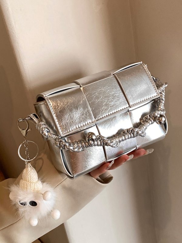 Trendy High-End Glossy Texture Woven Shoulder Bag for Women - Small Square Crossbody Bag for Summer 2025 Fashion