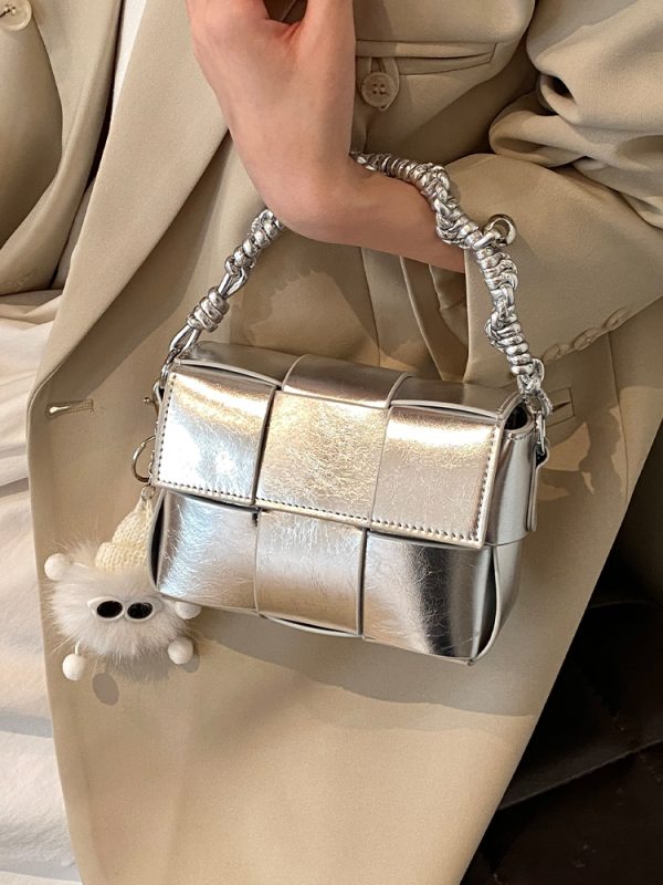 Trendy High-End Glossy Texture Woven Shoulder Bag for Women - Small Square Crossbody Bag for Summer 2025 Fashion