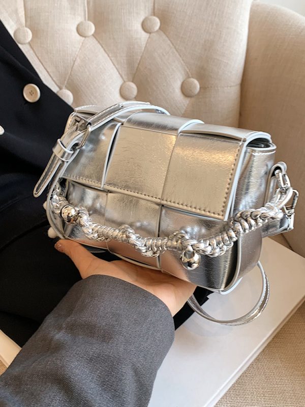 Trendy High-End Glossy Texture Woven Shoulder Bag for Women - Small Square Crossbody Bag for Summer 2025 Fashion