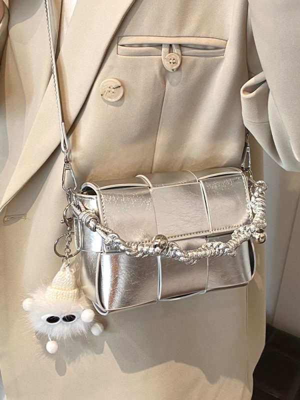 Trendy High-End Glossy Texture Woven Shoulder Bag for Women - Small Square Crossbody Bag for Summer 2025 Fashion