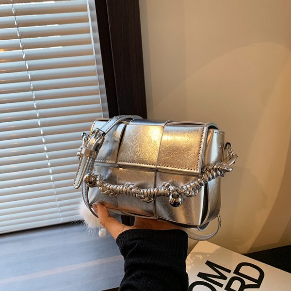 Trendy High-End Glossy Texture Woven Shoulder Bag for Women - Small Square Crossbody Bag for Summer 2025 Fashion