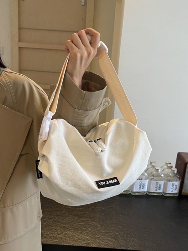 Trendy Japanese-Style Minimalist Oxford Cloth Crossbody Bag for Women, Versatile Wide Shoulder Strap Wrinkled Dumpling Design