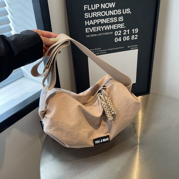 Trendy Japanese-Style Minimalist Oxford Cloth Crossbody Bag for Women, Versatile Wide Shoulder Strap Wrinkled Dumpling Design
