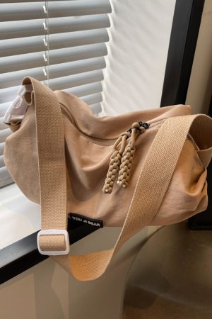 Trendy Japanese-Style Minimalist Oxford Cloth Crossbody Bag for Women, Versatile Wide Shoulder Strap Wrinkled Dumpling Design