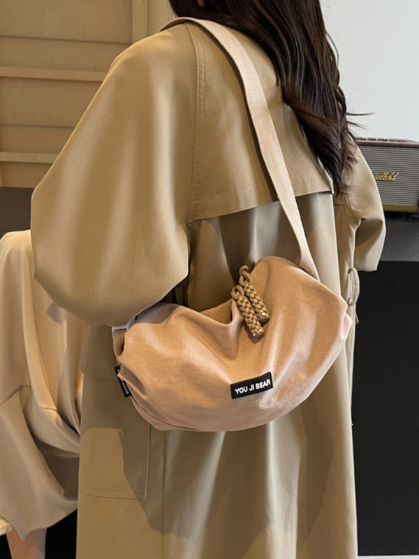 Trendy Japanese-Style Minimalist Oxford Cloth Crossbody Bag for Women, Versatile Wide Shoulder Strap Wrinkled Dumpling Design