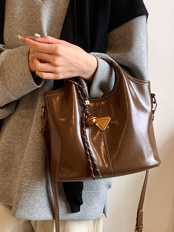 Trendy Korean Oil Wax Leather Small Square Shoulder Bag for Women - Versatile 2025 High-End Fashion Accessory