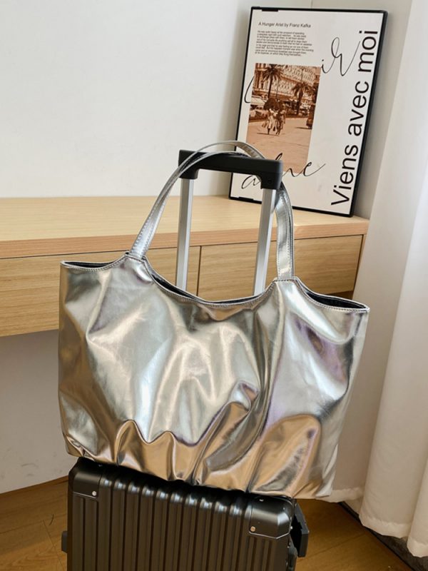 Trendy Korean-Style Silver Tote Bag for Women - Large Capacity Shoulder Bag for Class and Commuting, Perfect for 2025