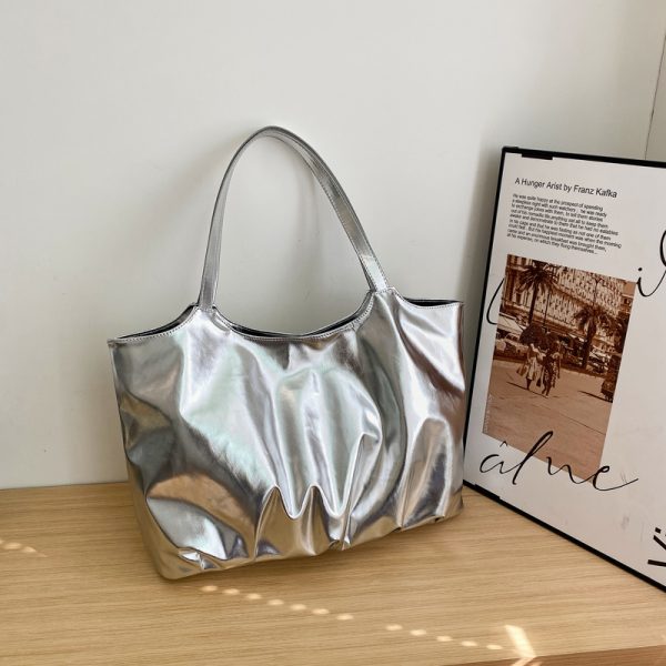 Trendy Korean-Style Silver Tote Bag for Women - Large Capacity Shoulder Bag for Class and Commuting, Perfect for 2025