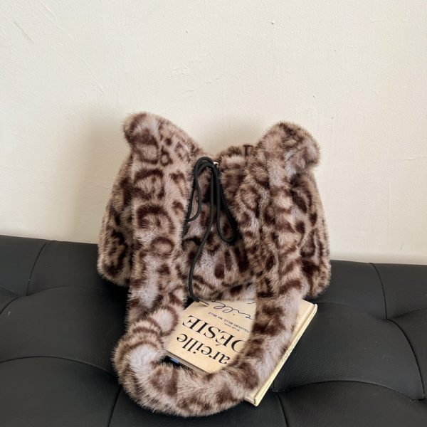 Trendy Leopard Print Fluffy Women's Shoulder Bag, 2025 Summer Large Capacity Tote and Crossbody Bag for Commuting