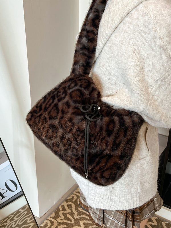 Trendy Leopard Print Fluffy Women's Shoulder Bag, 2025 Summer Large Capacity Tote and Crossbody Bag for Commuting