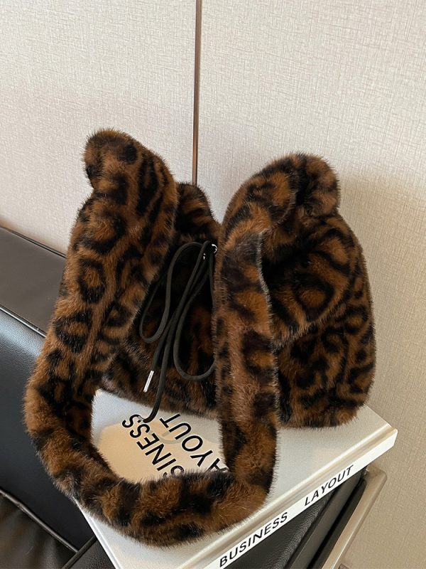 Trendy Leopard Print Fluffy Women's Shoulder Bag, 2025 Summer Large Capacity Tote and Crossbody Bag for Commuting