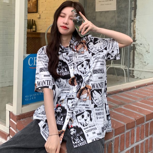 Trendy Loose-Fit Cartoon Print Short Sleeve Shirt for Summer - Versatile Hong Kong Style Top for Niche Girls and Students