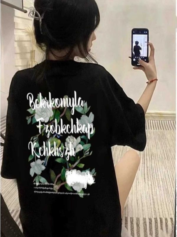 Trendy Loose Fit Short Sleeve T-Shirt for Women - Plus Size Hip-Hop Style, Casual Cotton Top for Chubby Girls