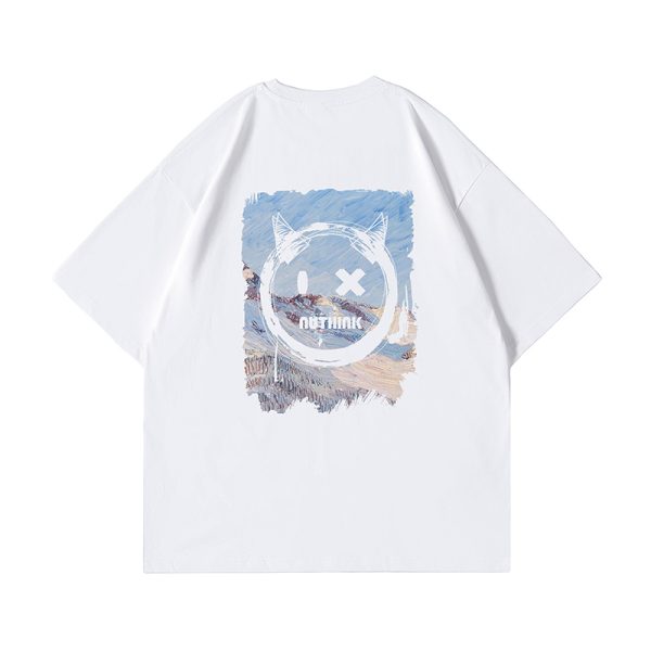 Trendy Loose Oversized Smiley Face Short Sleeve T-shirt for Men - Plus Size Summer Fashion, Niche National Trend