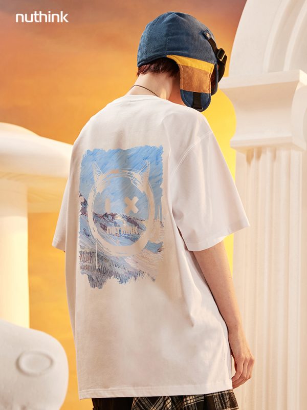 Trendy Loose Oversized Smiley Face Short Sleeve T-shirt for Men - Plus Size Summer Fashion, Niche National Trend
