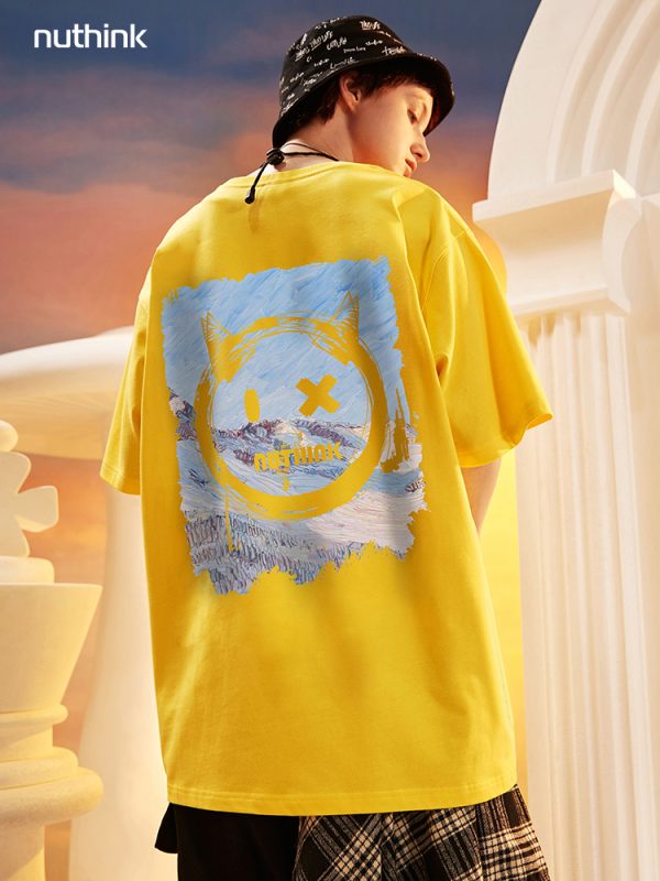 Trendy Loose Oversized Smiley Face Short Sleeve T-shirt for Men - Plus Size Summer Fashion, Niche National Trend