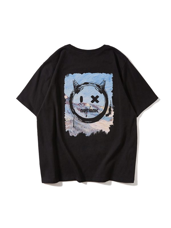 Trendy Loose Oversized Smiley Face Short Sleeve T-shirt for Men - Plus Size Summer Fashion, Niche National Trend