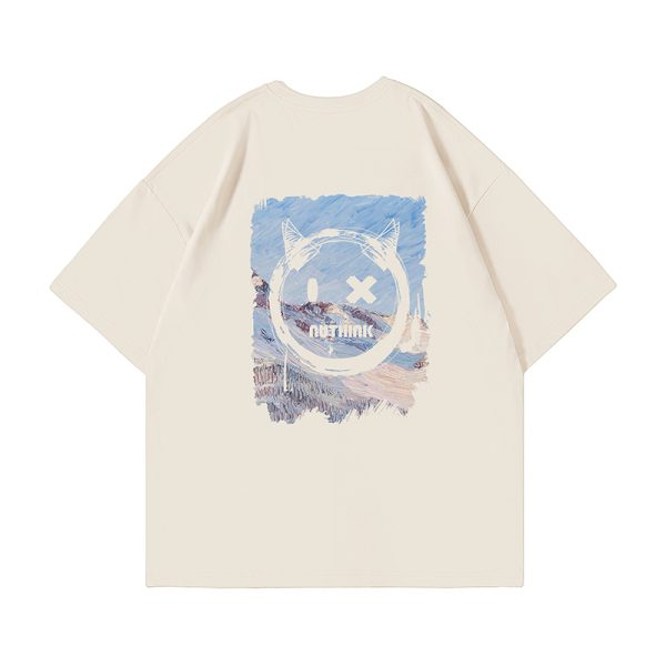 Trendy Loose Oversized Smiley Face Short Sleeve T-shirt for Men - Plus Size Summer Fashion, Niche National Trend