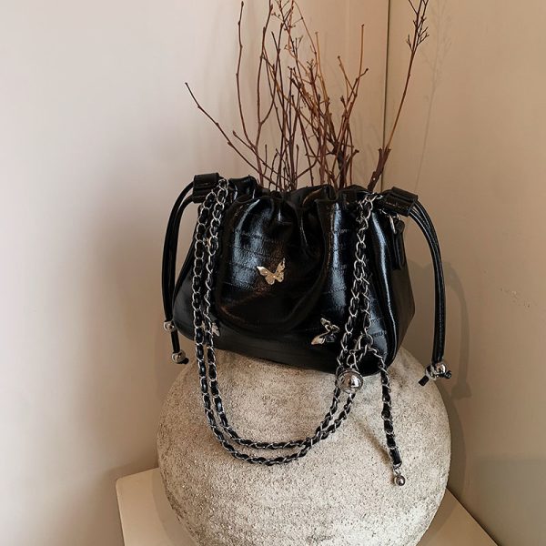 Trendy Minimalist Drawstring Bucket Bag for Women - Stylish Butterfly Shoulder Bag & Crossbody for Summer 2025