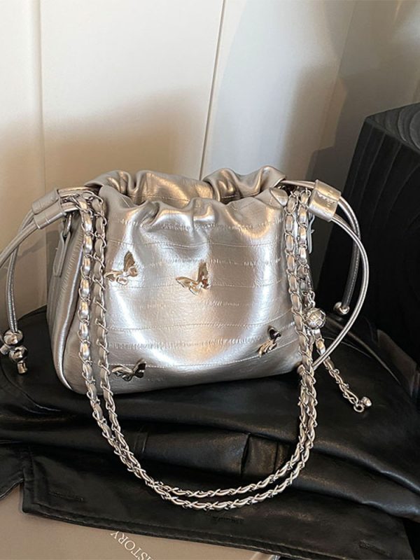 Trendy Minimalist Drawstring Bucket Bag for Women - Stylish Butterfly Shoulder Bag & Crossbody for Summer 2025