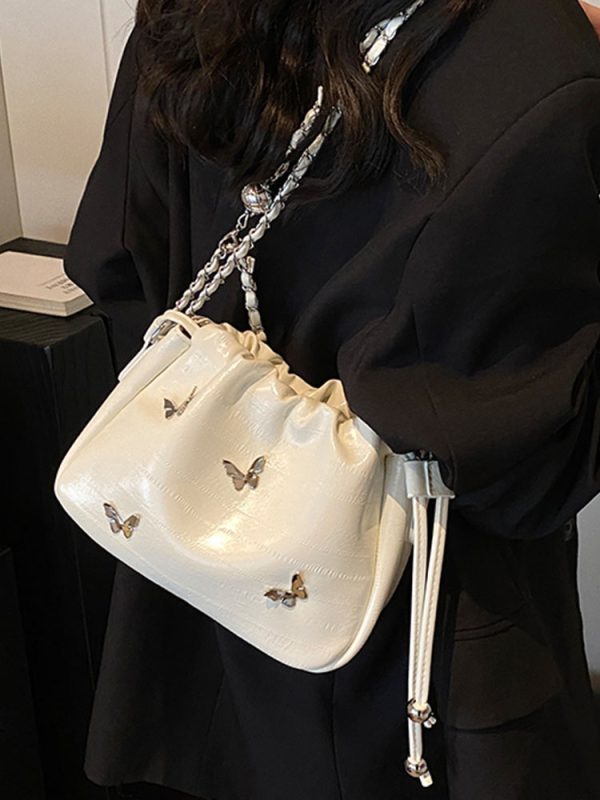 Trendy Minimalist Drawstring Bucket Bag for Women - Stylish Butterfly Shoulder Bag & Crossbody for Summer 2025