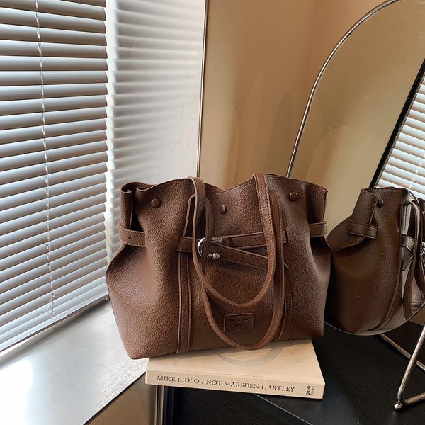 Trendy Retro Drawstring Tote Bag for Women - Large Capacity Casual Shoulder Bag for Spring Summer 2025