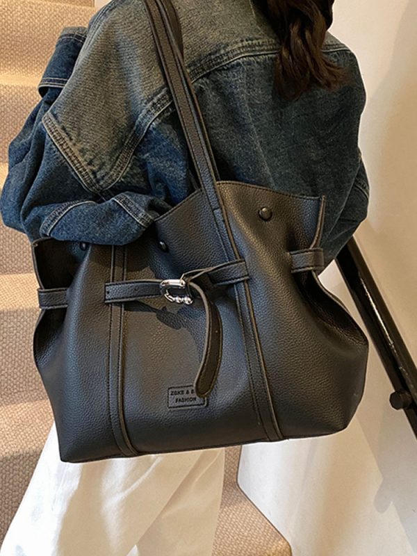 Trendy Retro Drawstring Tote Bag for Women - Large Capacity Casual Shoulder Bag for Spring Summer 2025