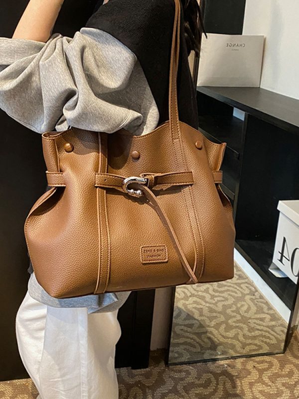 Trendy Retro Drawstring Tote Bag for Women - Large Capacity Casual Shoulder Bag for Spring Summer 2025