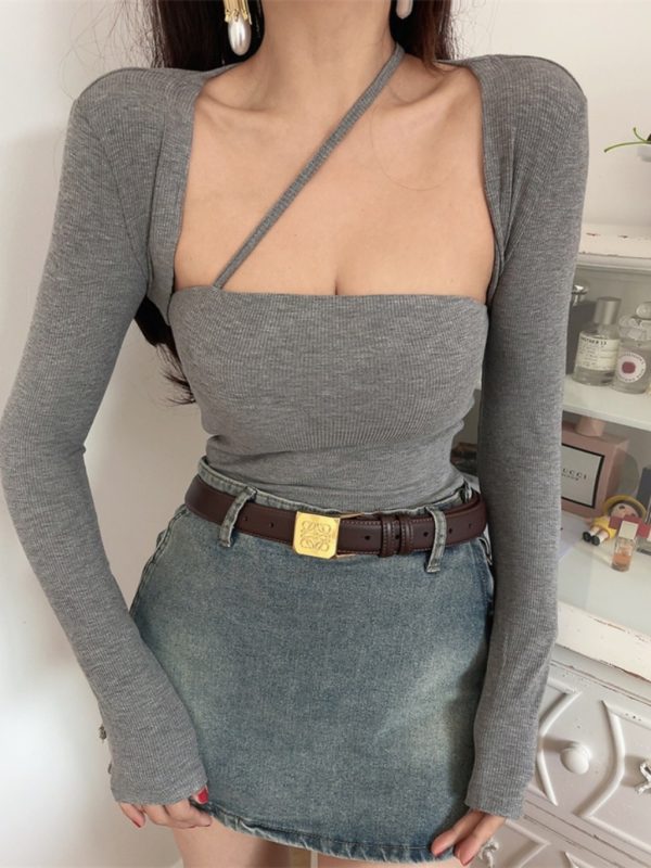 Trendy Retro Long Sleeve T-Shirt for Women - Sexy Spring/Summer Style, Perfect for Showcasing Curves, Y2K Inspired