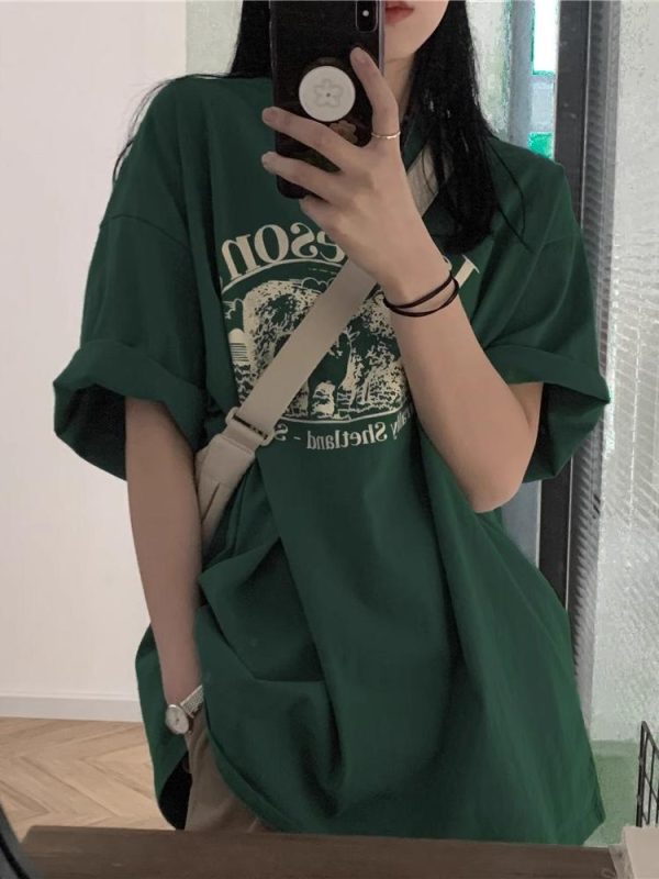 Trendy Retro Pure Cotton Short Sleeve T-Shirt for Men and Women, Plus Size, Loose Fit Hong Kong Style Couple Tee