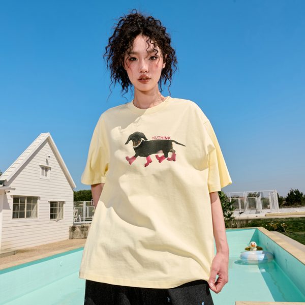 Trendy Sausage Dog Short Sleeve T-Shirt for Couples - American Vintage Loose Fit, Unisex, Summer 2025 Style, Perfect for 90s & Y2K Lovers