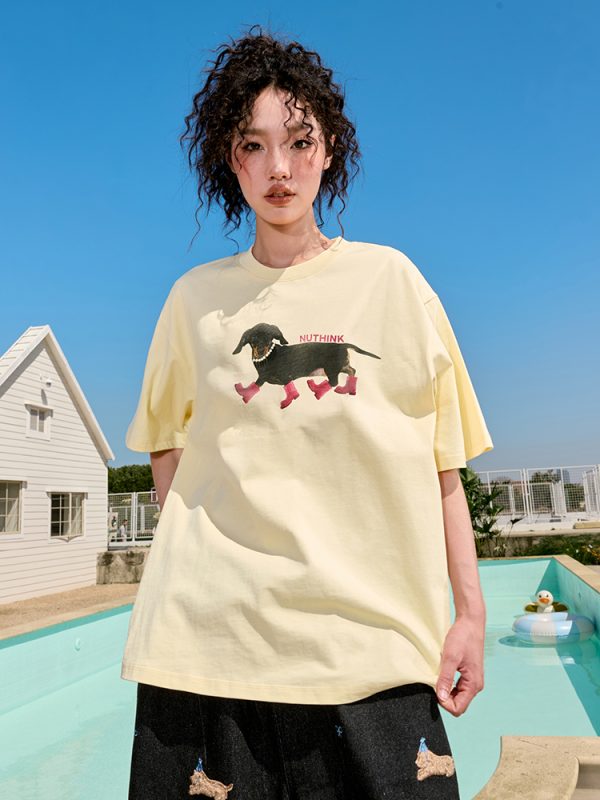 Trendy Sausage Dog Short Sleeve T-Shirt for Couples - American Vintage Loose Fit, Unisex, Summer 2025 Style, Perfect for 90s & Y2K Lovers