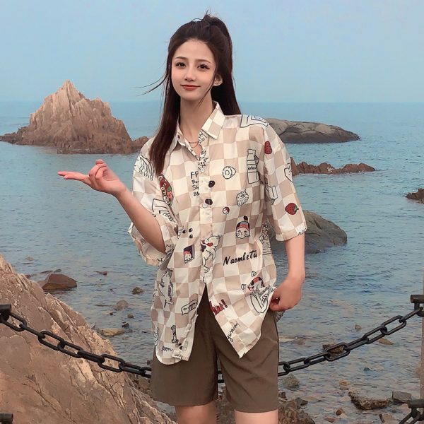 Trendy Short Sleeve Floral Shirt for Women - Hawaiian Beach Style Loose Blouse, 2025 Fashion, Perfect for Summer and Y2K Vibes
