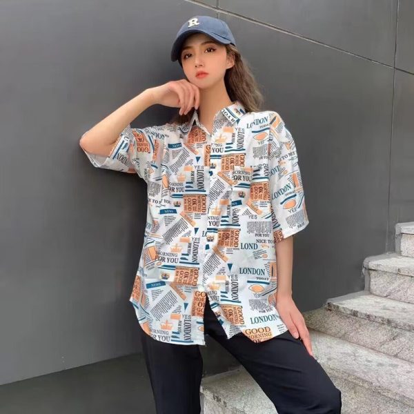 Trendy Short Sleeve Floral Shirt for Women - Hawaiian Beach Style Loose Blouse, 2025 Fashion, Perfect for Summer and Y2K Vibes