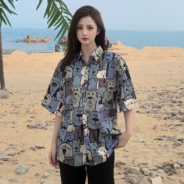 Trendy Short Sleeve Floral Shirt for Women - Hawaiian Beach Style Loose Blouse, 2025 Fashion, Perfect for Summer and Y2K Vibes