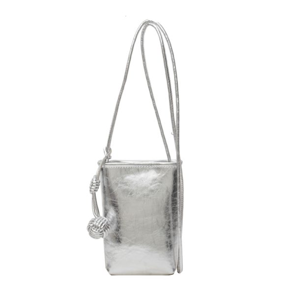 Trendy Silver Crossbody Phone Bag for Women, Lightweight Mini Bag with Unique Texture for Summer 2025 Fashion
