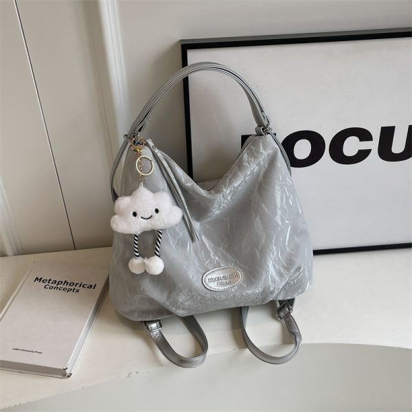 Trendy Silver Travel Backpack for Women - 2025 Multifunctional Large Capacity Shoulder & Crossbody Bucket Bag