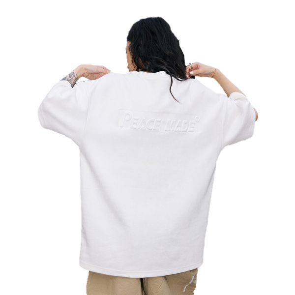 Trendy Suede Short-Sleeve T-Shirt with Steel Stamp, Unisex Loose Fit National Style Tee, Casual Fashion for Men and Women